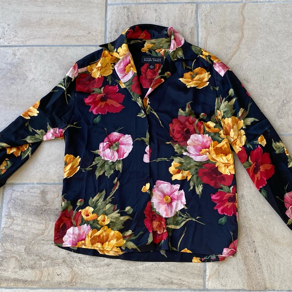 Ellen Tracy Vibrant Floral Silk Blouse